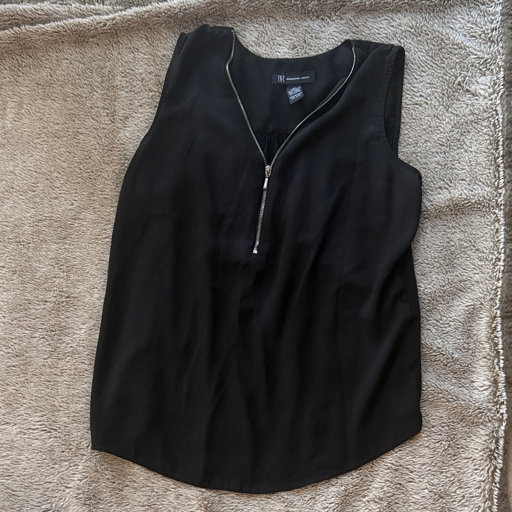 INC International Concepts Black Sleeveless Zip Front Tank